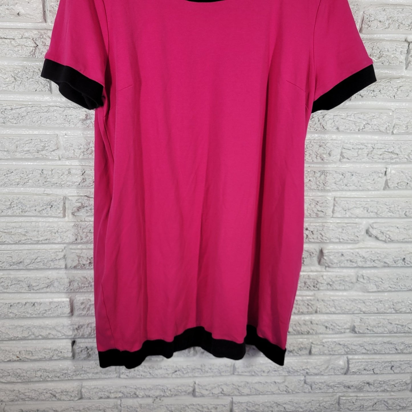 New York & Co Womens XL Pink Cotton Mini Dress Pockets Short Sleeve Stretch