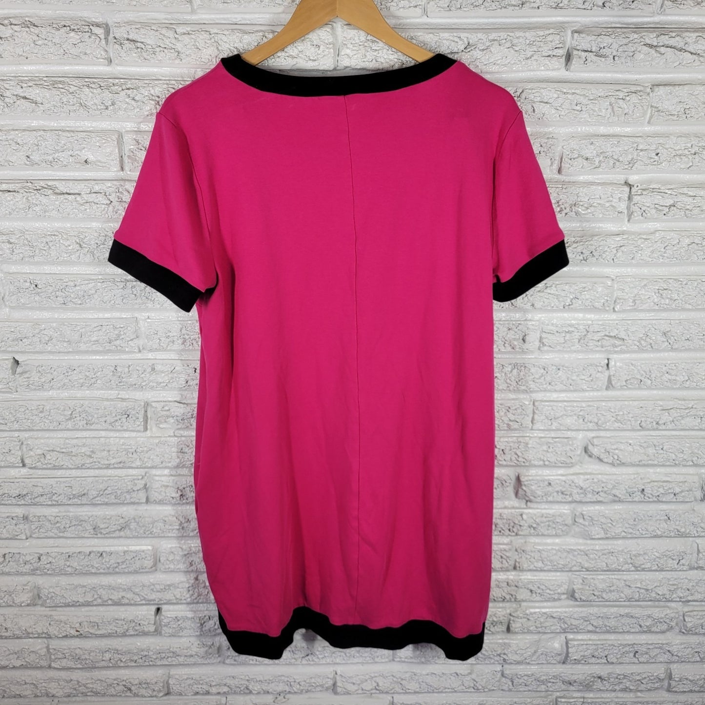 New York & Co Womens XL Pink Cotton Mini Dress Pockets Short Sleeve Stretch