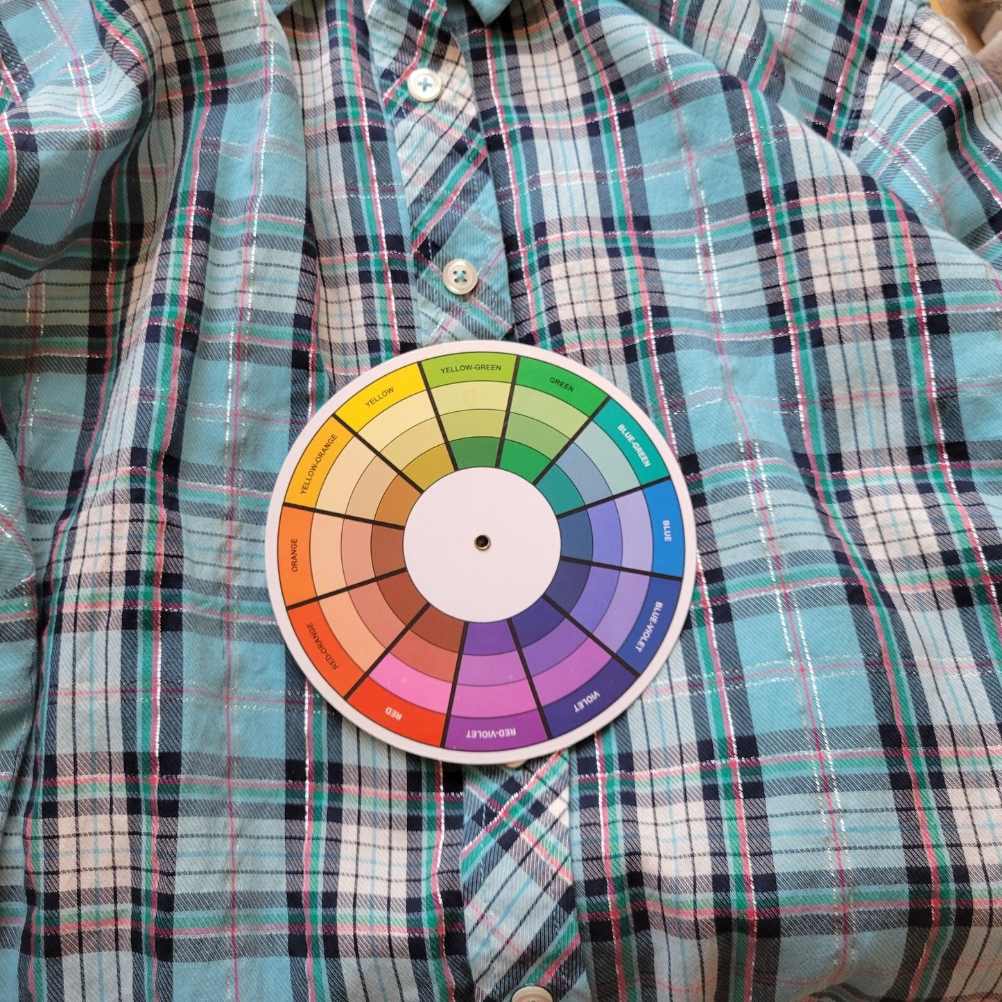 Talbots Womens Top 2X Long Sleeve Metallic Thread Blue Pink Plaid Lightweight