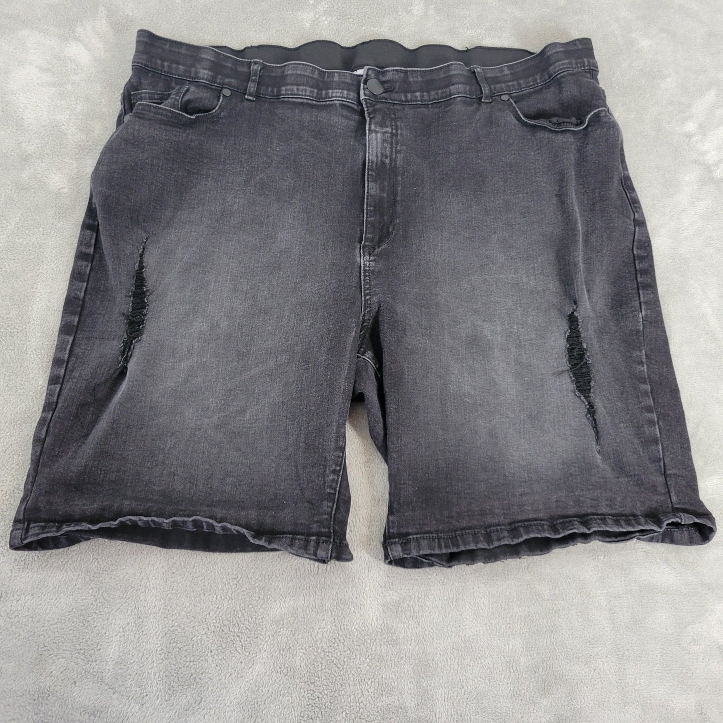 Avenue Womens Shorts 28 Plus Black Denim Jeans Comfy DISTRESSED Cotton Blend Zip