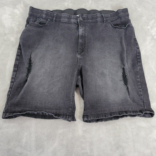 Avenue Womens Shorts 28 Plus Black Denim Jeans Comfy DISTRESSED Cotton Blend Zip