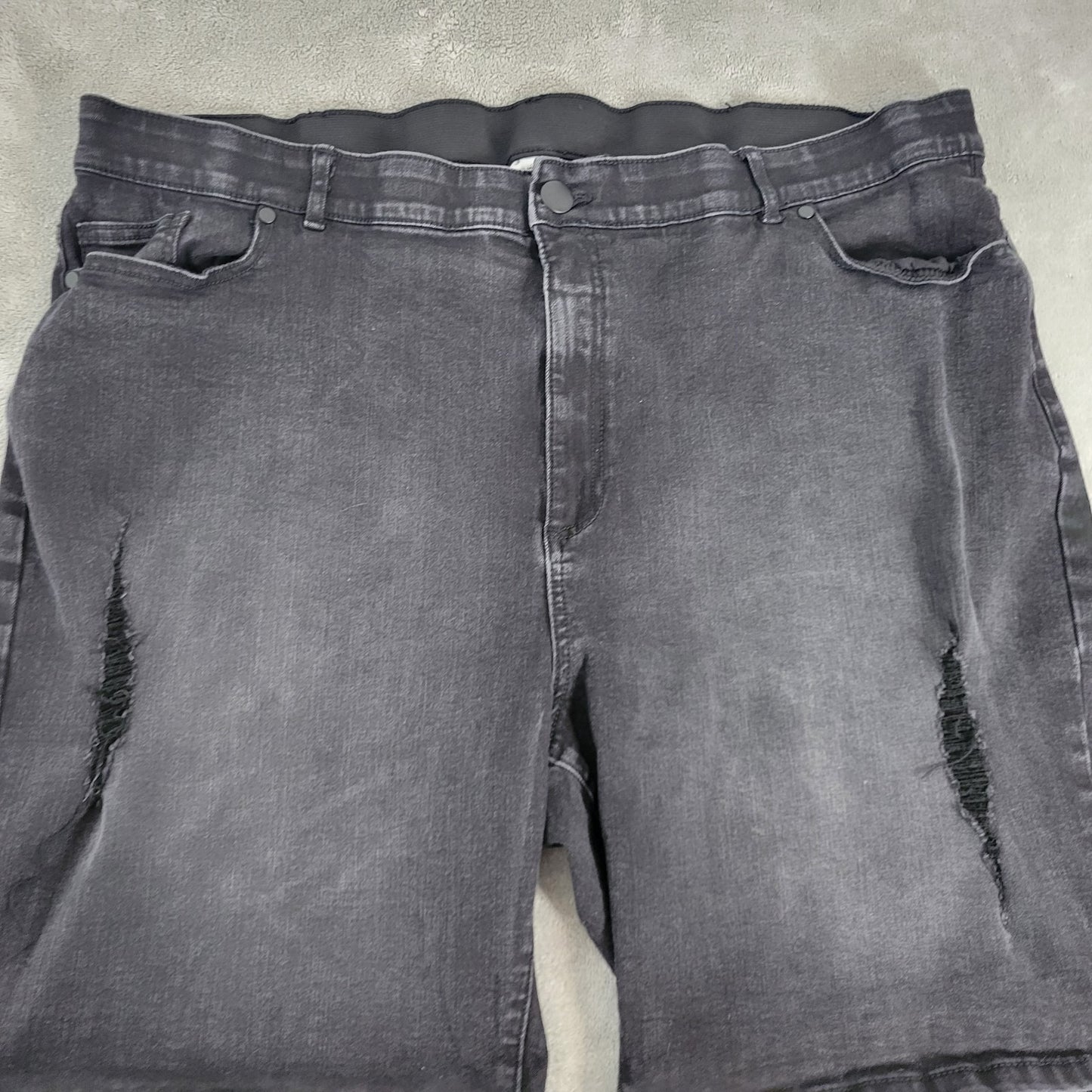 Avenue Womens Shorts 28 Plus Black Denim Jeans Comfy DISTRESSED Cotton Blend Zip