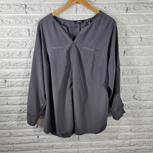 Lands End Outfitters Womens Top 20W Plus Roll Tab Sleeve Gray Lightweight