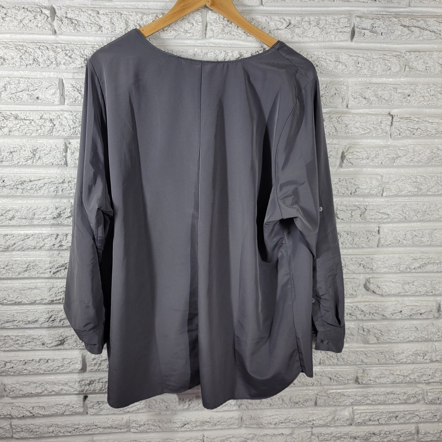 Lands End Outfitters Womens Top 20W Plus Roll Tab Sleeve Gray Lightweight