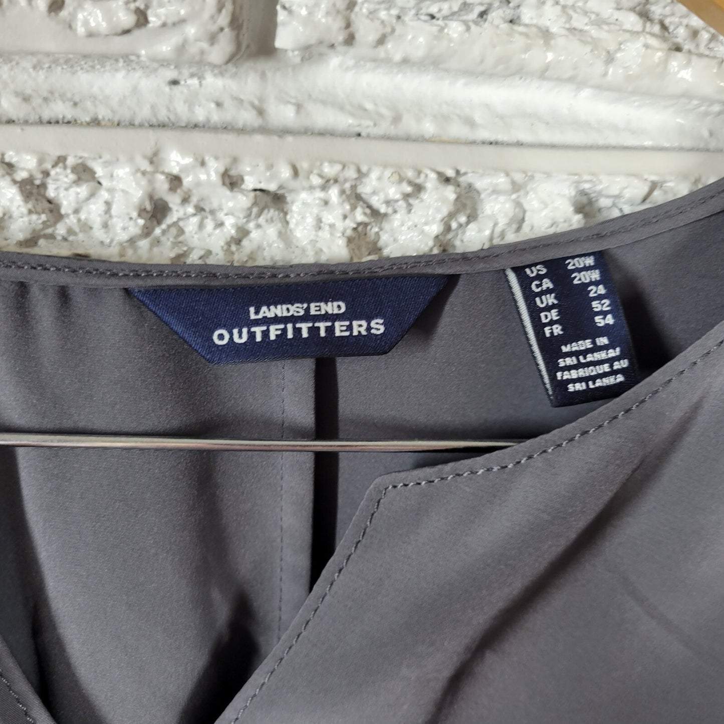 Lands End Outfitters Womens Top 20W Plus Roll Tab Sleeve Gray Lightweight