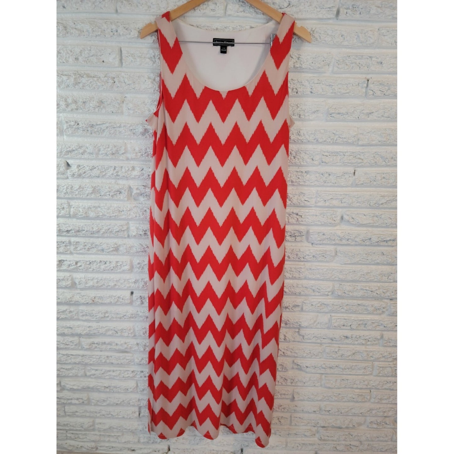 Jessica Howard XL Tank Dress Red Chevron Sleeveless Midi Pullover Stretch Casual