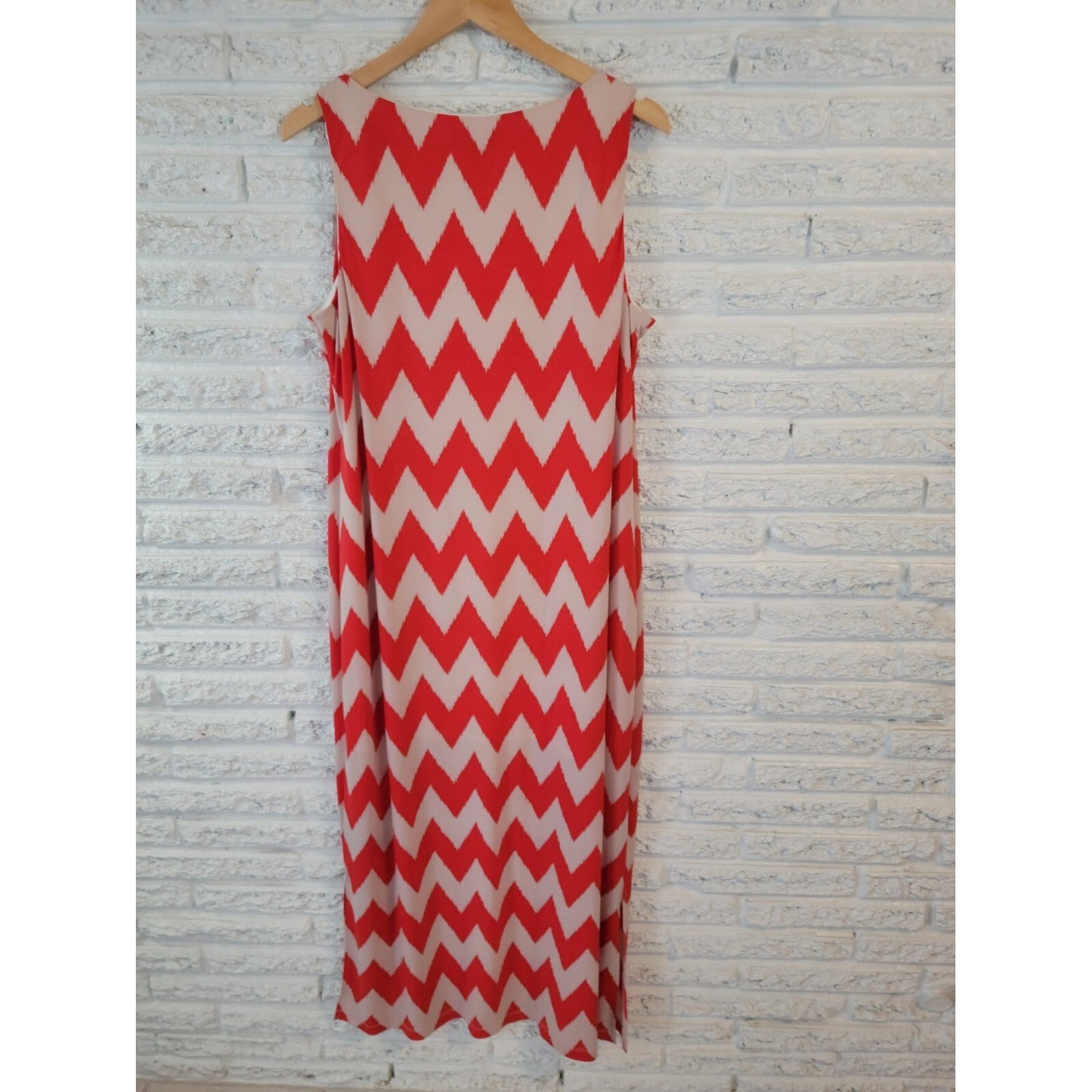 Jessica Howard XL Tank Dress Red Chevron Sleeveless Midi Pullover Stretch Casual