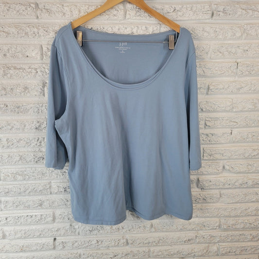 J Jill Womens Top 3X Plus Double Take Tee Ballet Sleeve Blue Cotton Blend Casual
