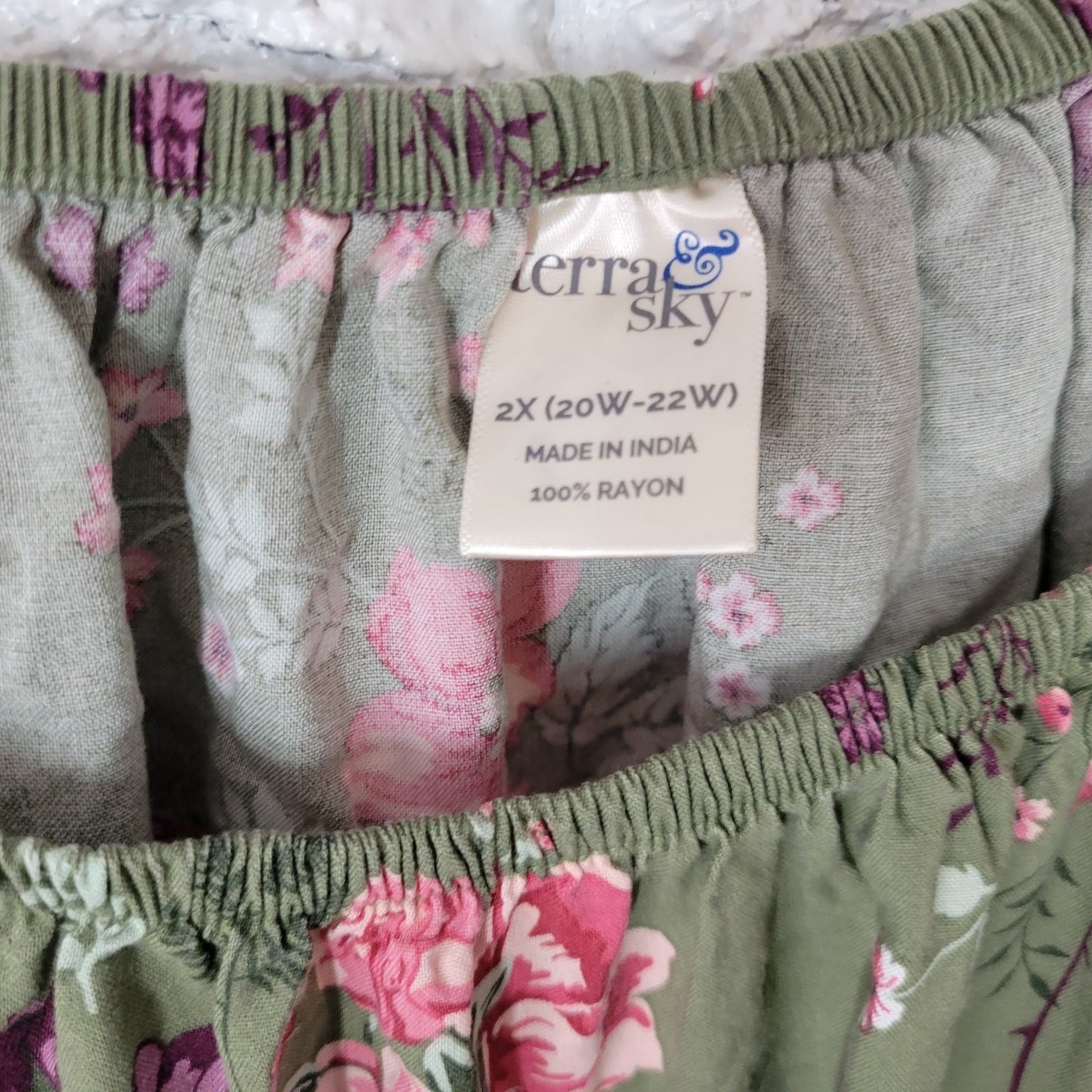 Terra Sky Women Top 2X Plus Tunic Bell Sleeve Rayon On Off Shoulder Ruffle Green