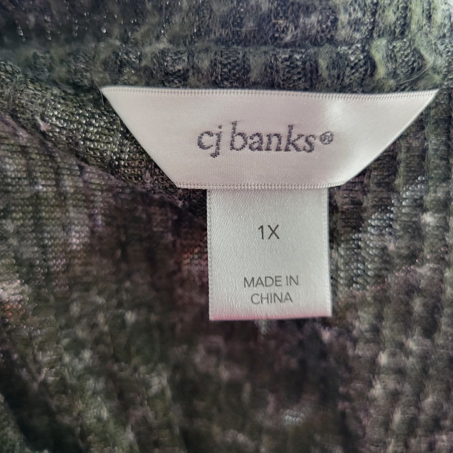 CJ Banks Womens Sweater 1X Plus Green Ribbed Poly Blend Soft Casual Deco Buttons
