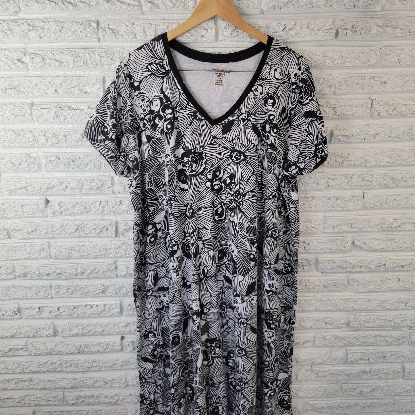 Dreams Co Womens Dress 2X Petite Plus Midi Black Floral Cotton Blend Loungewear