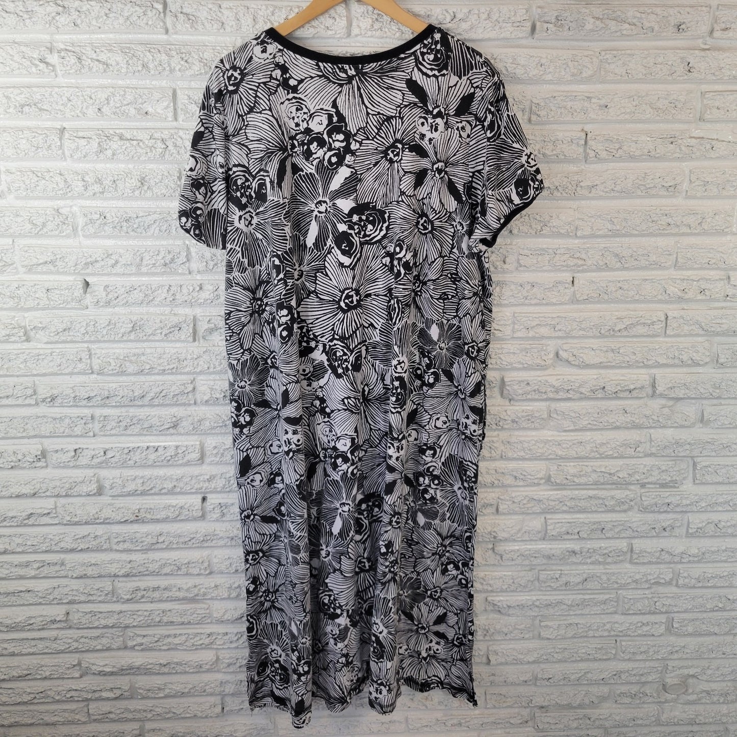 Dreams Co Womens Dress 2X Petite Plus Midi Black Floral Cotton Blend Loungewear