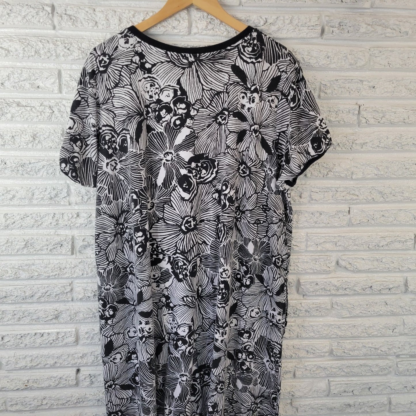 Dreams Co Womens Dress 2X Petite Plus Midi Black Floral Cotton Blend Loungewear