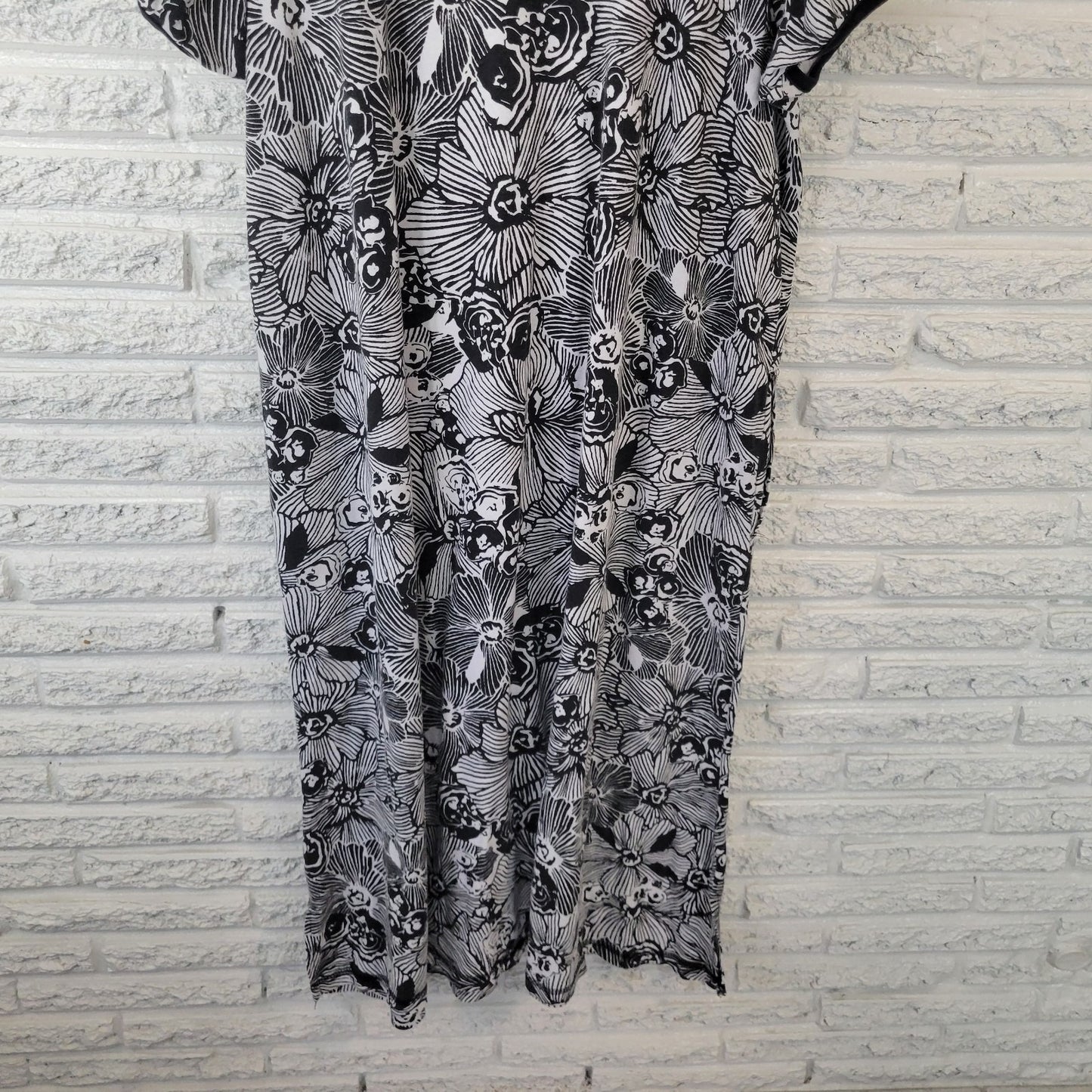 Dreams Co Womens Dress 2X Petite Plus Midi Black Floral Cotton Blend Loungewear