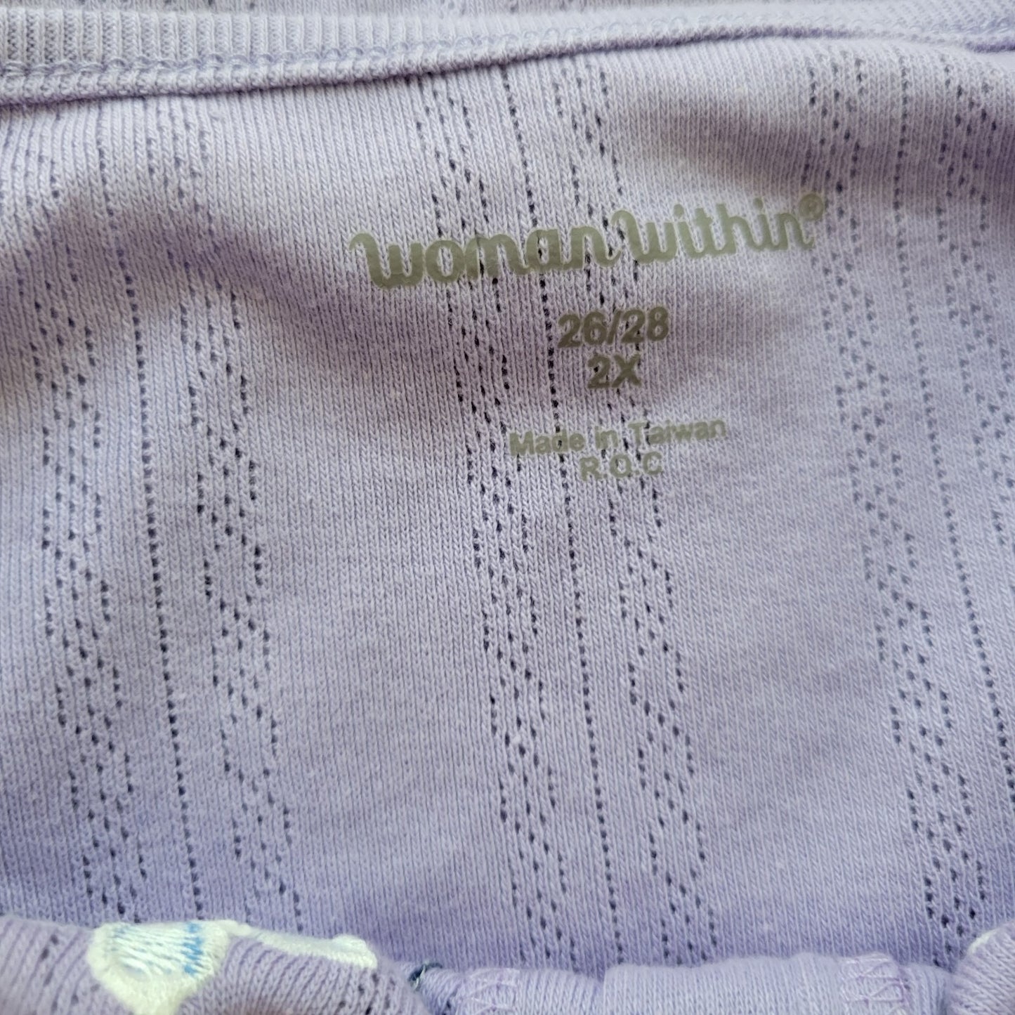 Woman Within Women Top 2X Plus Knit Short Sleeve Purple Embroidered Eyelet Comfy