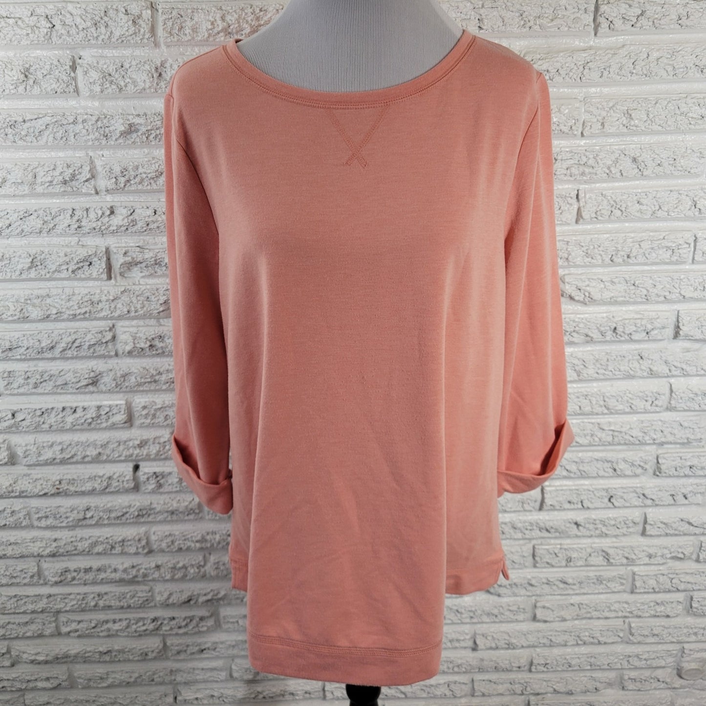 Croft & Barrow Women's Size XL Pink Top Blouse 3/4 Sleeve Crew Neck Stretch