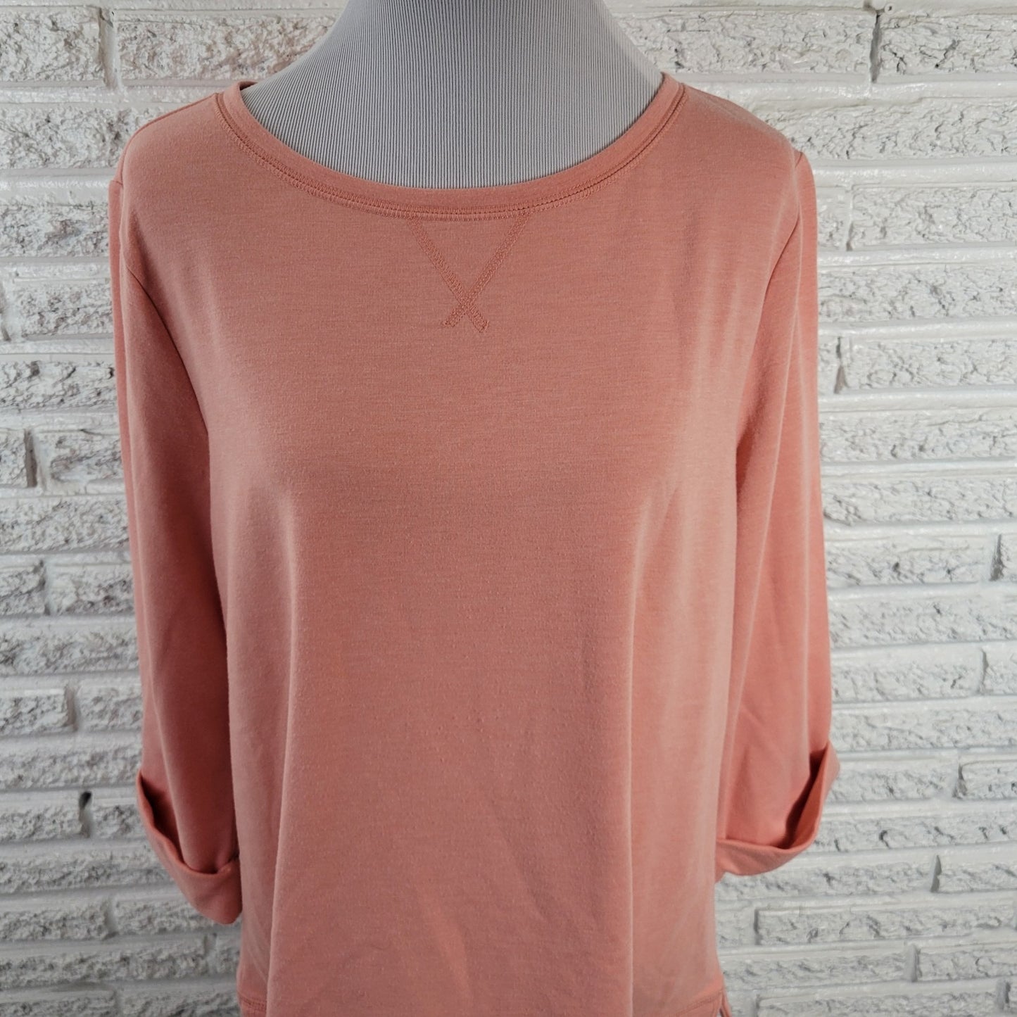 Croft & Barrow Women's Size XL Pink Top Blouse 3/4 Sleeve Crew Neck Stretch