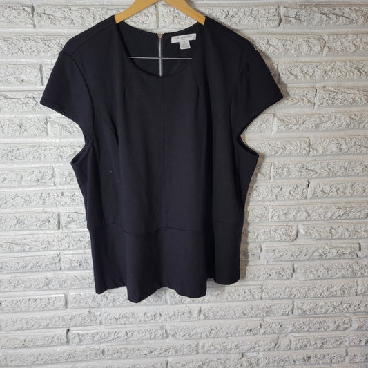 Liz Claiborne Womens Top 3X Plus Cap Sleeve Zip Up Black Office Comfy Casual