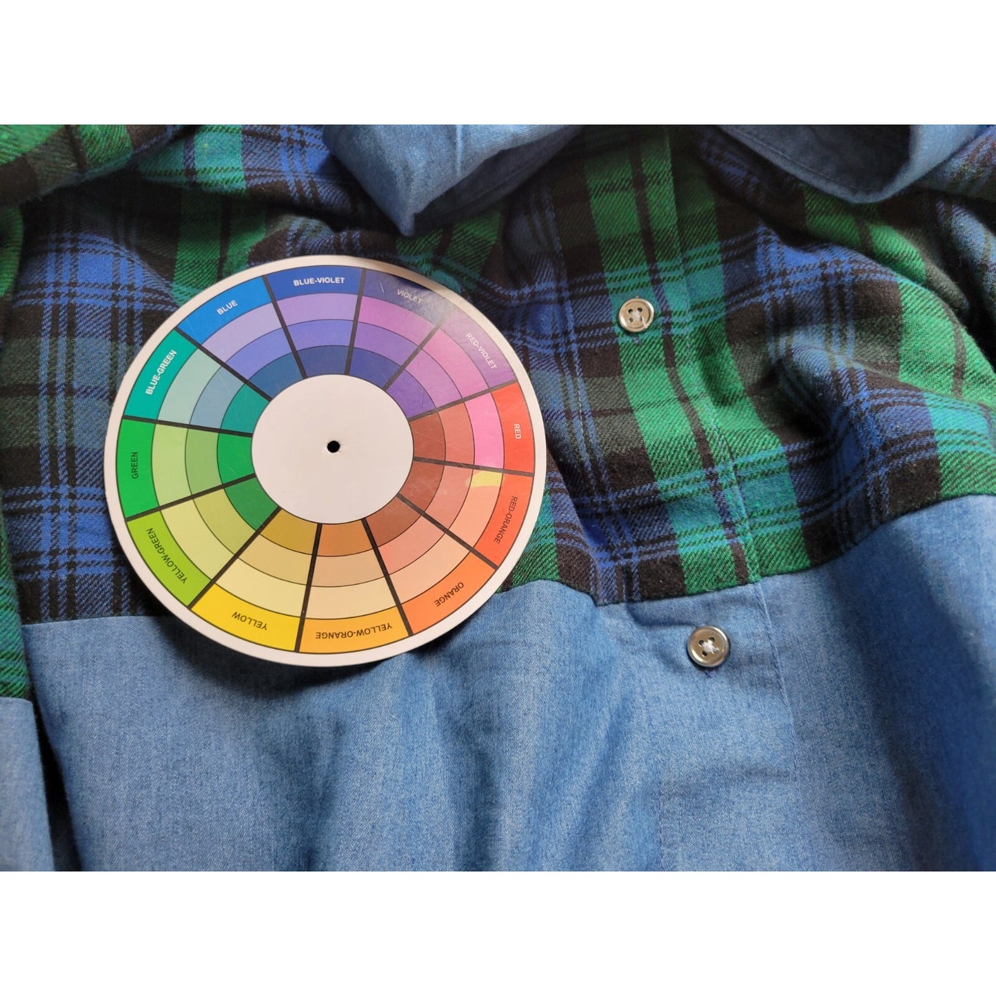 Miss Lili Womens Top 2X Plus Long Sleeve BlueGreen Plaid Cotton Blend Collar