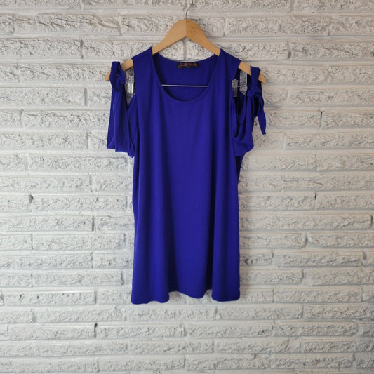 Shiela Rose Womens Top Extra Large XL Cold Shoulder Blue Poly Blend Soft Casual