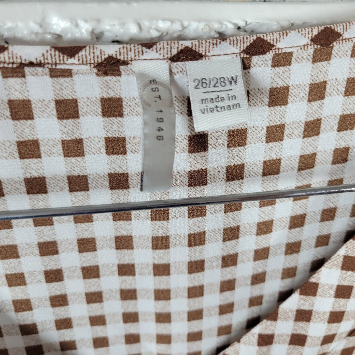 Cato Est 1946 Womens Top 26W 28W Plus Ruched Sleeve Brown Plaid Lightweight