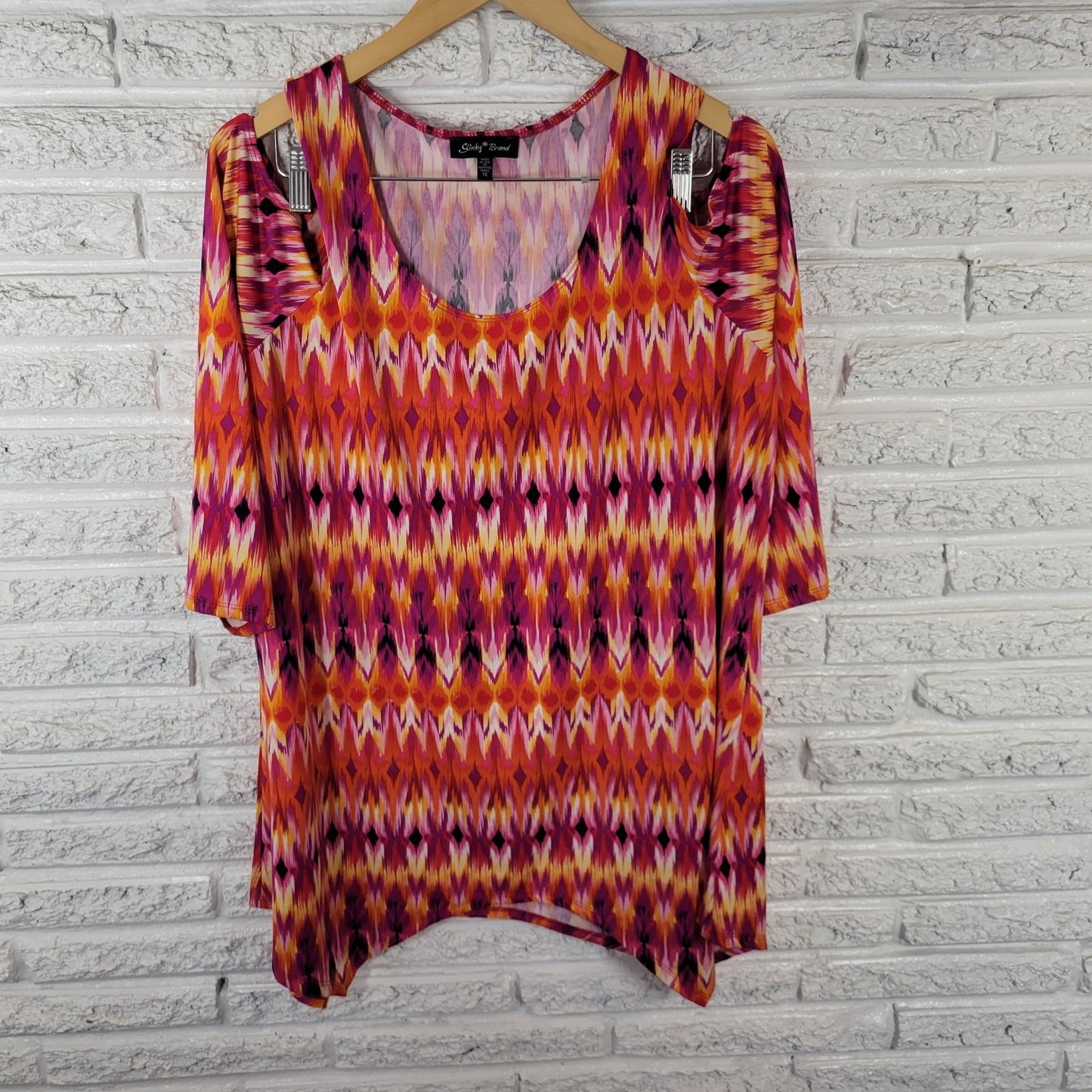 Slinky Brand Womens Top 1X Plus Tunic Cold Shoulder Purple Handkerchief Comfy