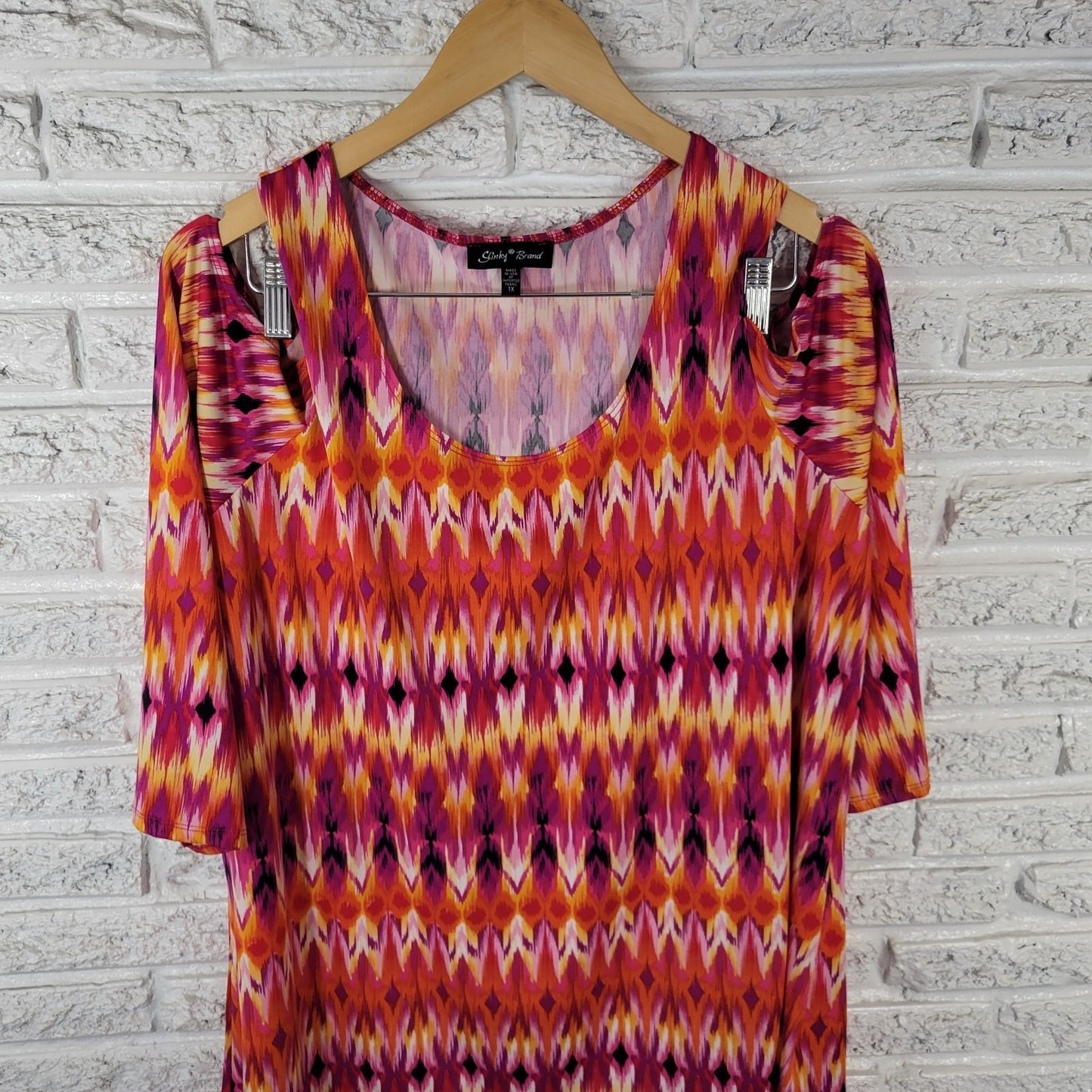 Slinky Brand Womens Top 1X Plus Tunic Cold Shoulder Purple Handkerchief Comfy