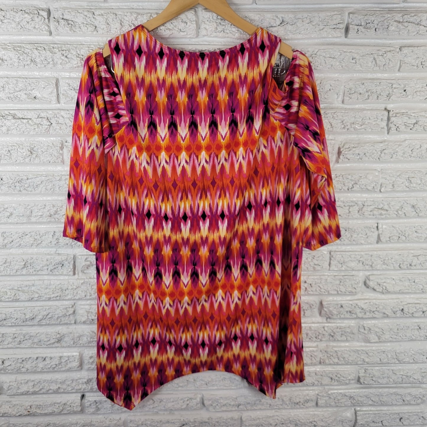 Slinky Brand Womens Top 1X Plus Tunic Cold Shoulder Purple Handkerchief Comfy