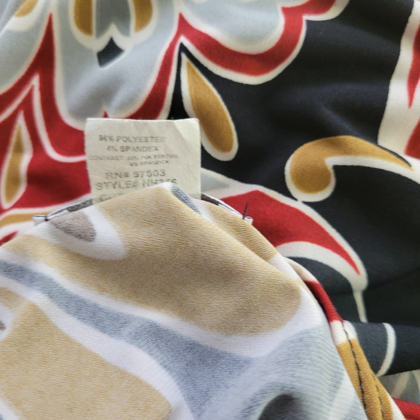 Dress Barn Womens Top 1X Plus 3/4 Sleeve Red Tan Floral Poly Blend Sash Career