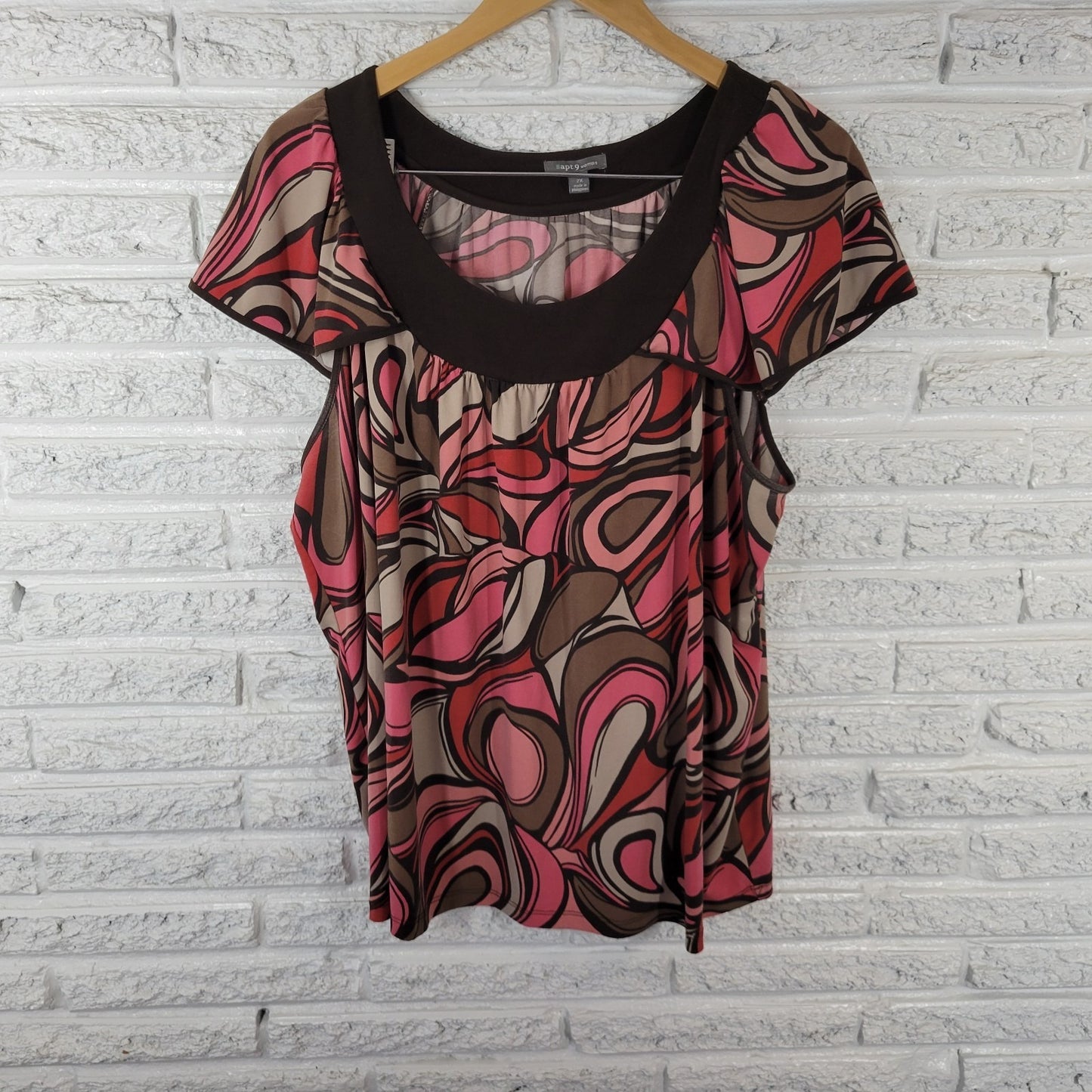 Apt 9 Womens Top 2X Plus Sleeveless Brown Pink Geometric Poly Blend Casual Comfy