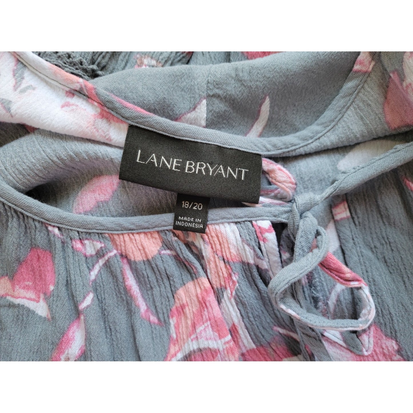 Lane Bryant Womens Top 18 20 Tunic Bell Sleeve Boho Blue Floral Crochet Keyhole