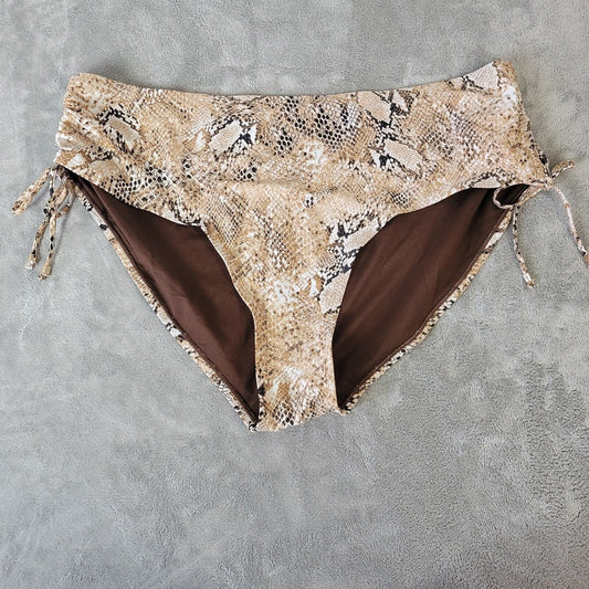 Time Tru Women Bikini Bottom 2X 20W 22W Plus Tan Brown Animal Print Swimwear New
