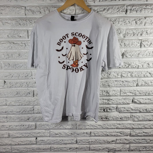 Halloween Womens Top Extra Large XL Short Sleeve Brown Cotton Spooky Boot Scoot