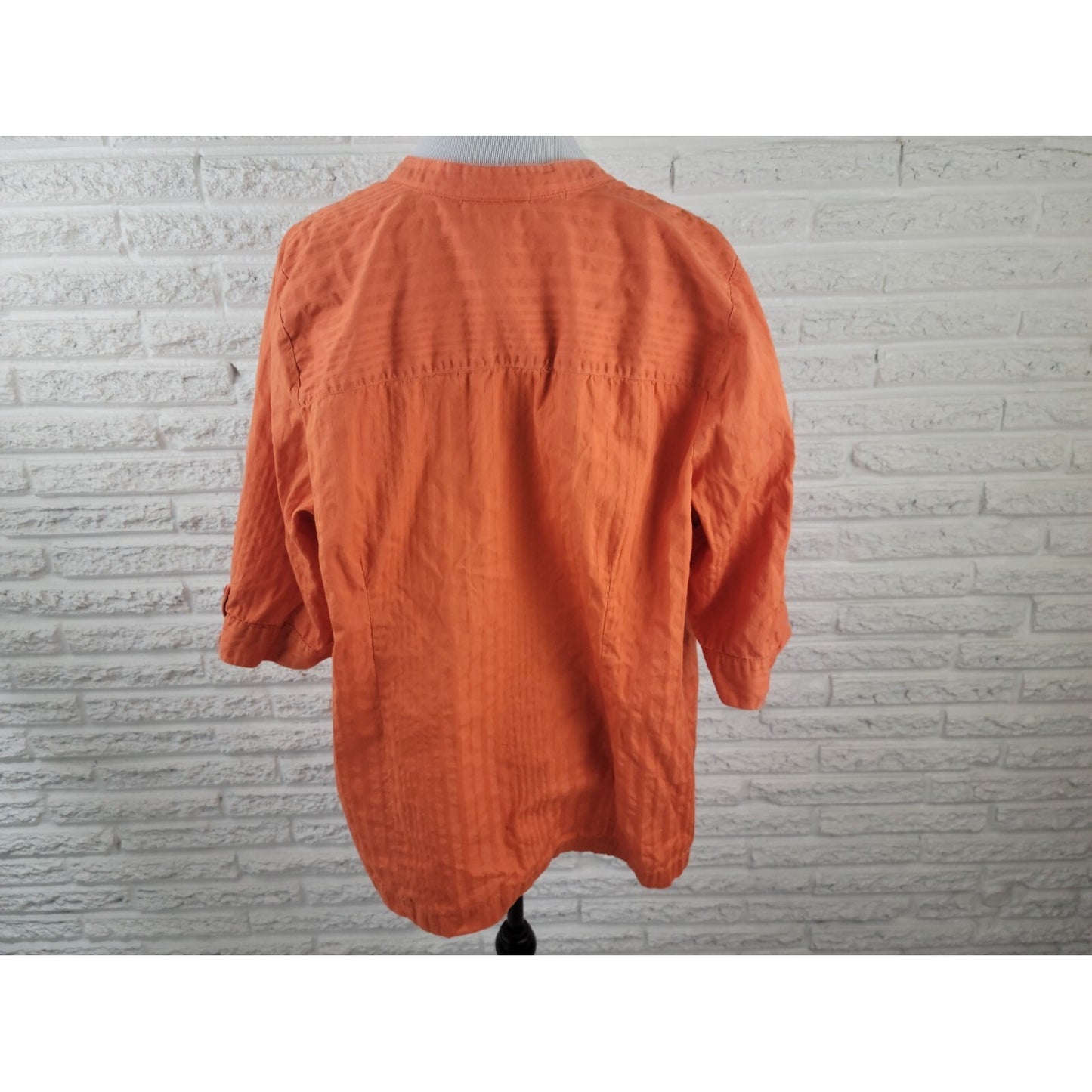 Liz & Me Womens Shirt 1X 18W 20W Plus Short Sleeve Orange VNeck Button Up Cotton