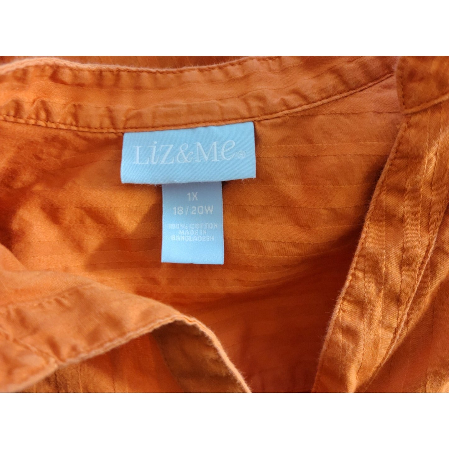 Liz & Me Womens Shirt 1X 18W 20W Plus Short Sleeve Orange VNeck Button Up Cotton