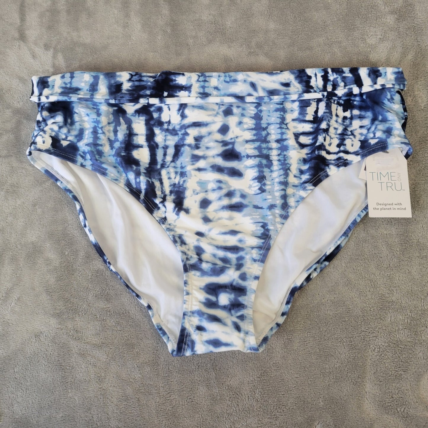 Time Tru Womens Swim Bikini Bottom 2X 20W 22W Plus Blue Tie Dye Comfy  New