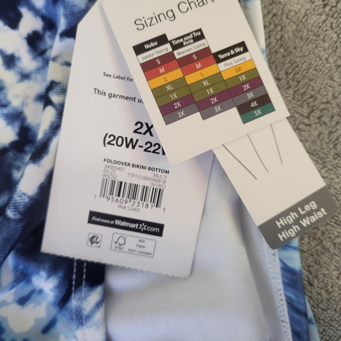 Time Tru Womens Swim Bikini Bottom 2X 20W 22W Plus Blue Tie Dye Comfy  New