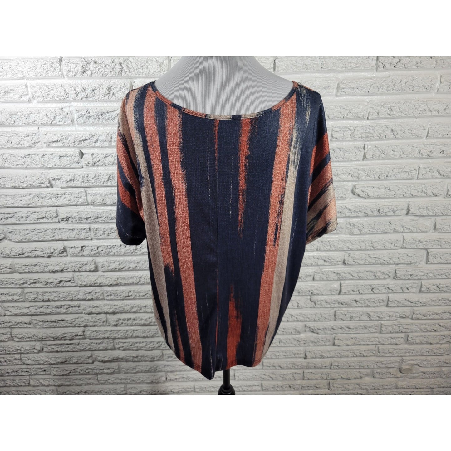 Emery Rose Women Top 1XL Plus Tee Cap Sleeve Poly Blend Earth Tones Brown Stripe