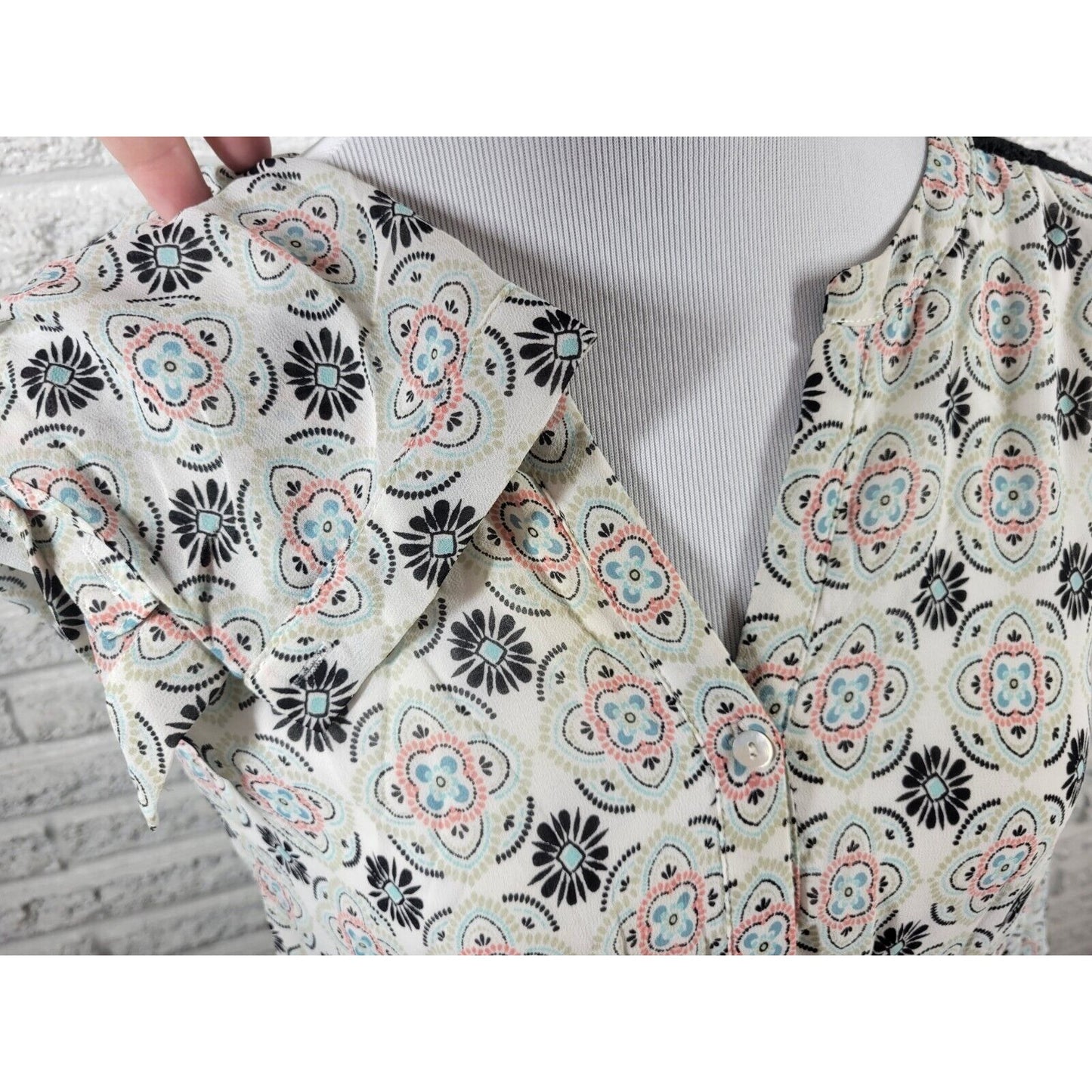 Signature Studio Women Top Extra Large Dress Tunic Crochet Back  Black Geometric