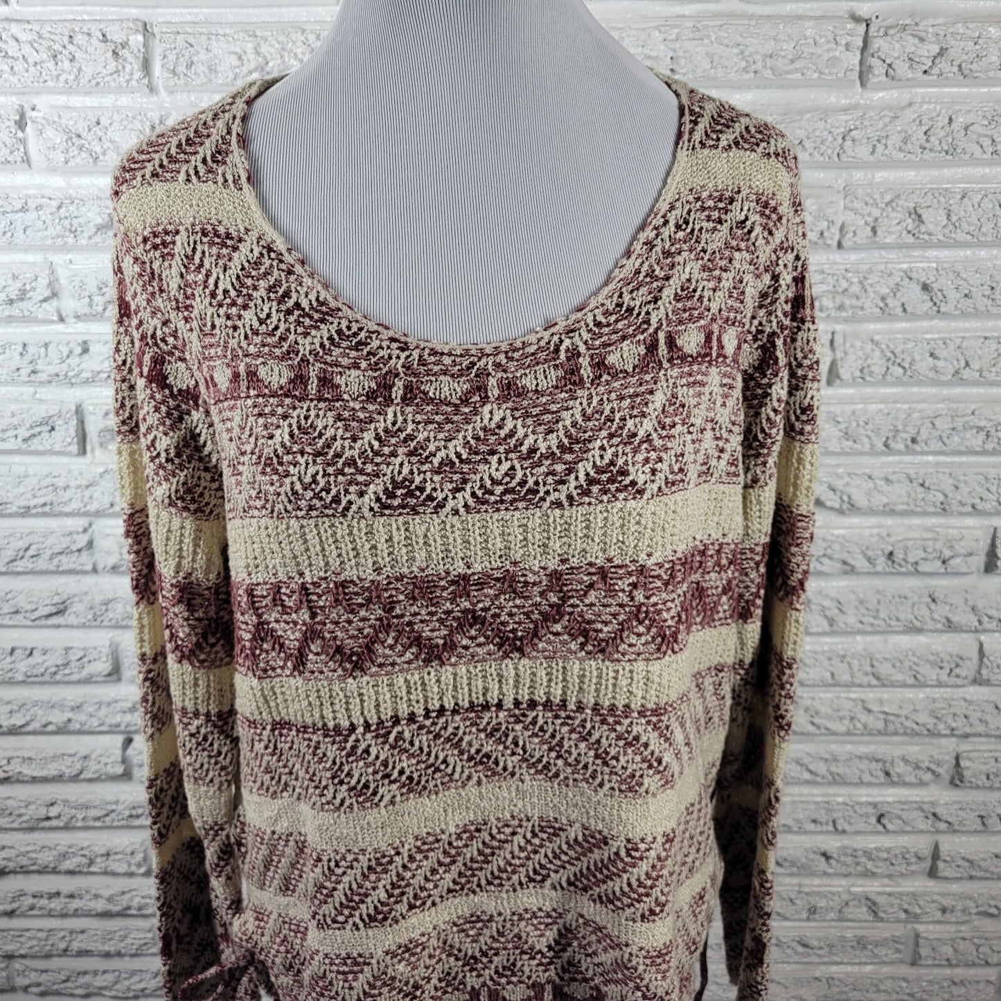 Knox Rose Women's XL Purple Beige Geometric Knit Pullover Sweater Long Sleeve