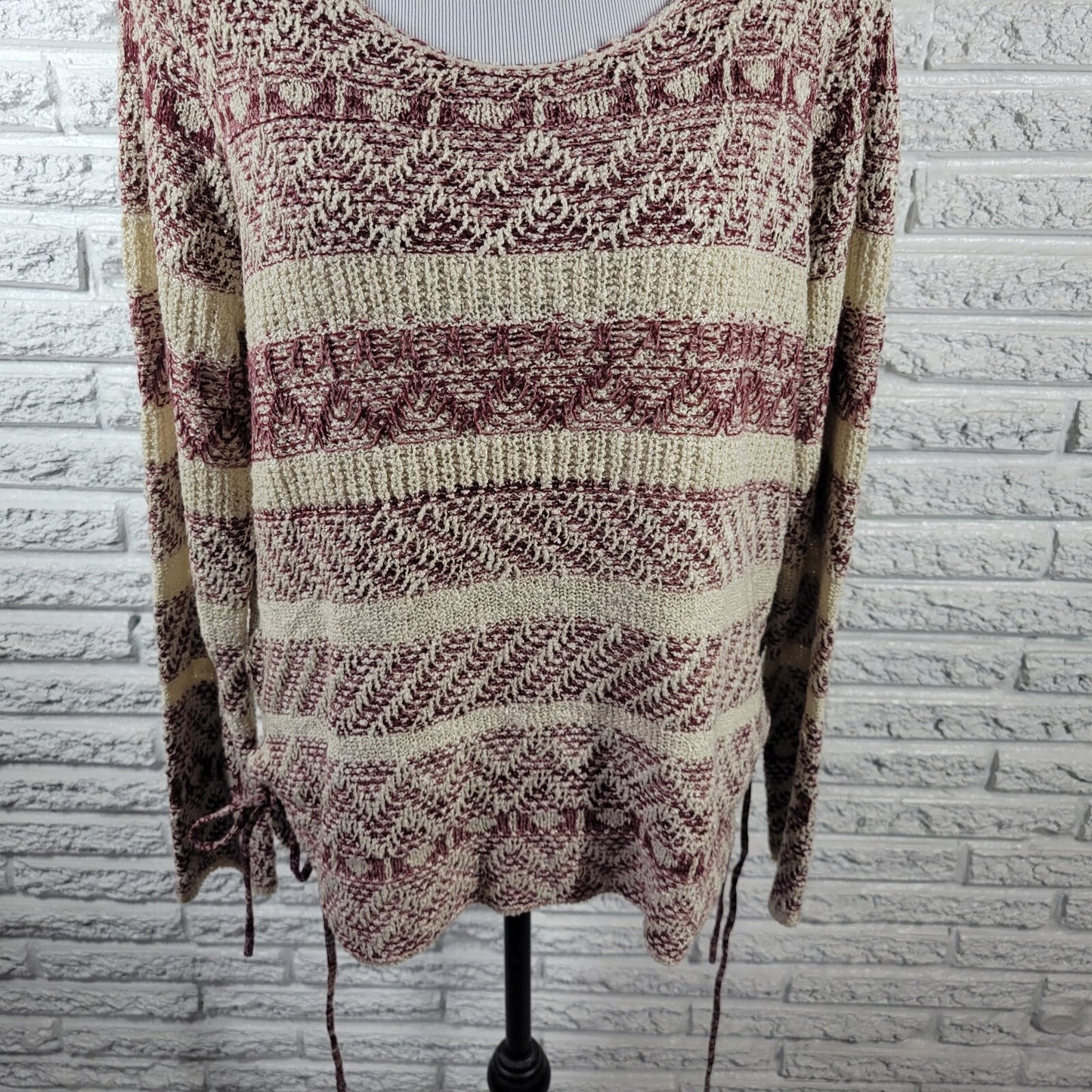 Knox Rose Women's XL Purple Beige Geometric Knit Pullover Sweater Long Sleeve