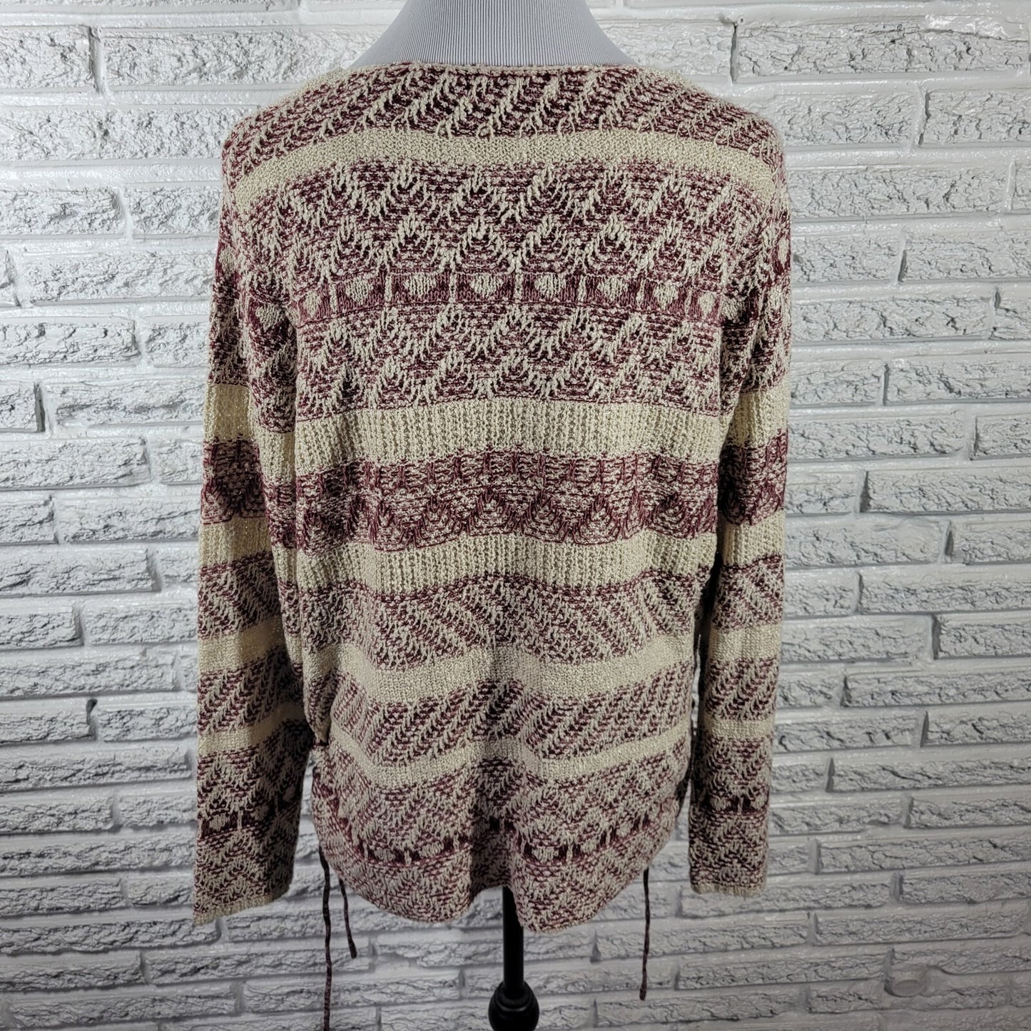 Knox Rose Women's XL Purple Beige Geometric Knit Pullover Sweater Long Sleeve
