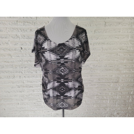 Cato Womens Top 18W 20W Plus Short Sleeve Pullover Studded Black Geometric