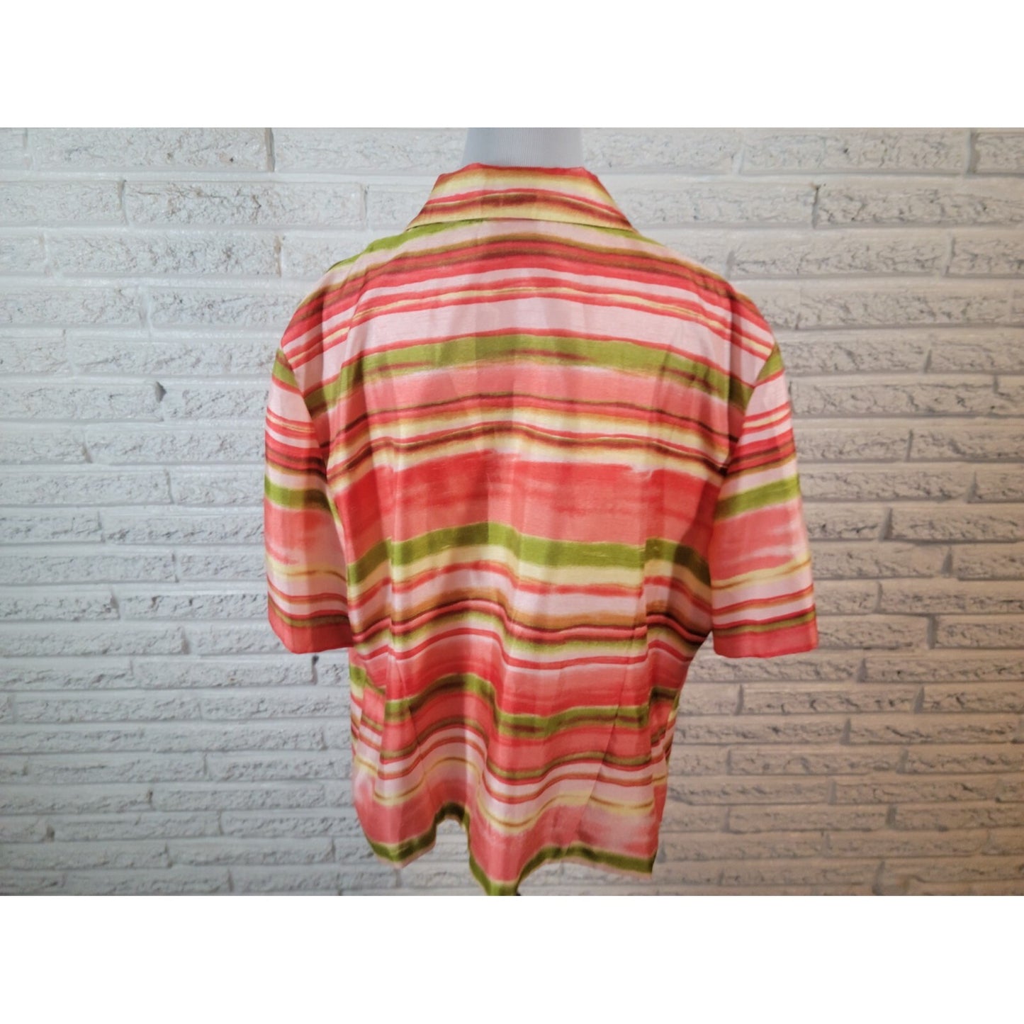 Sag Harbor 24W Plus Size Shirt Pink Stripe Woven Button Up Short Sleeve Business