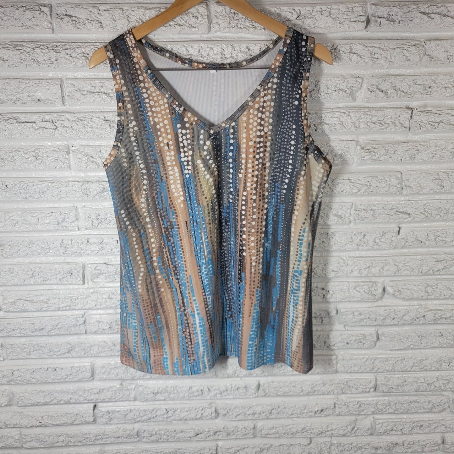 Women Top Extra Large XL Tank Sleeveless Blue Geometric Cotton Blend Lightweight