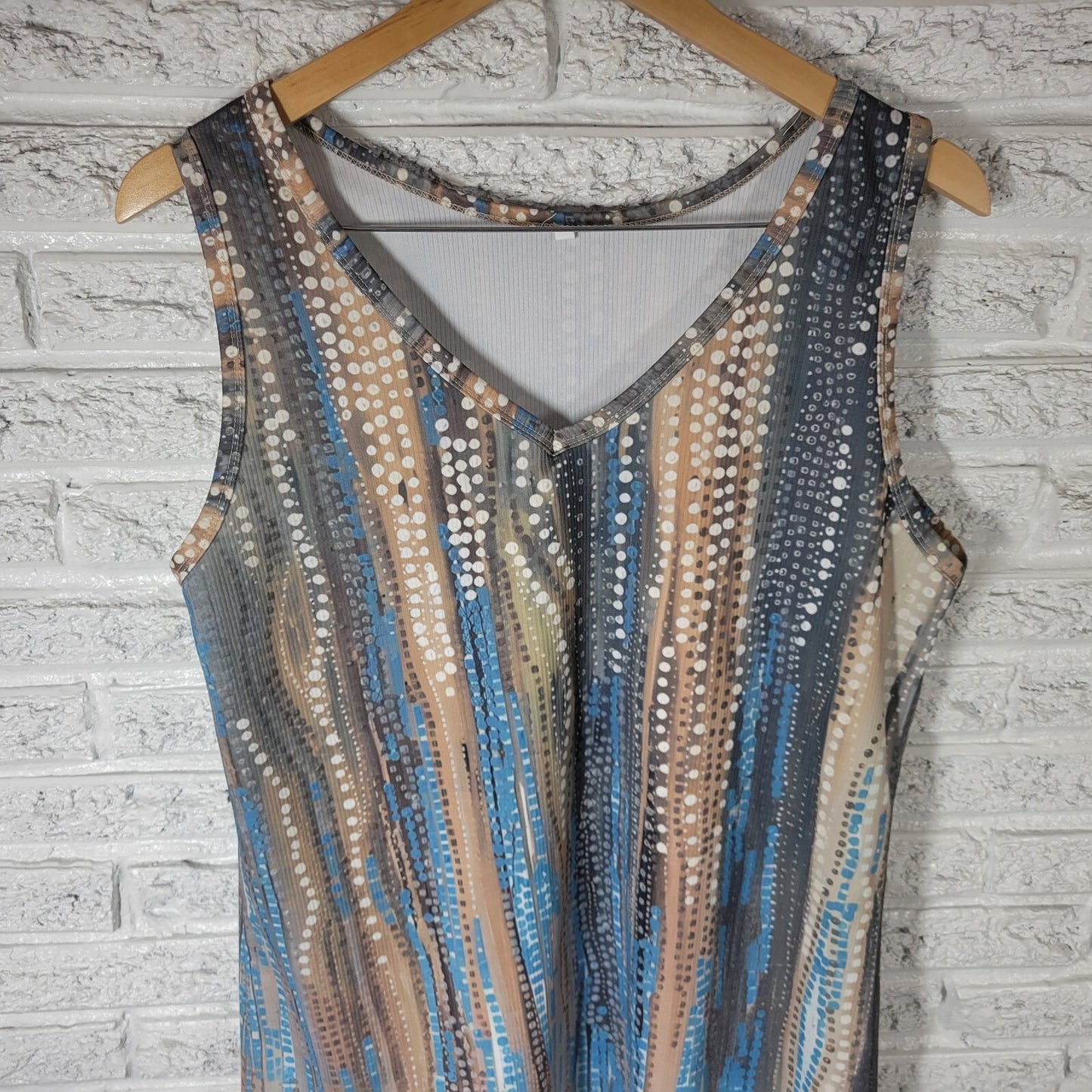 Women Top Extra Large XL Tank Sleeveless Blue Geometric Cotton Blend Lightweight