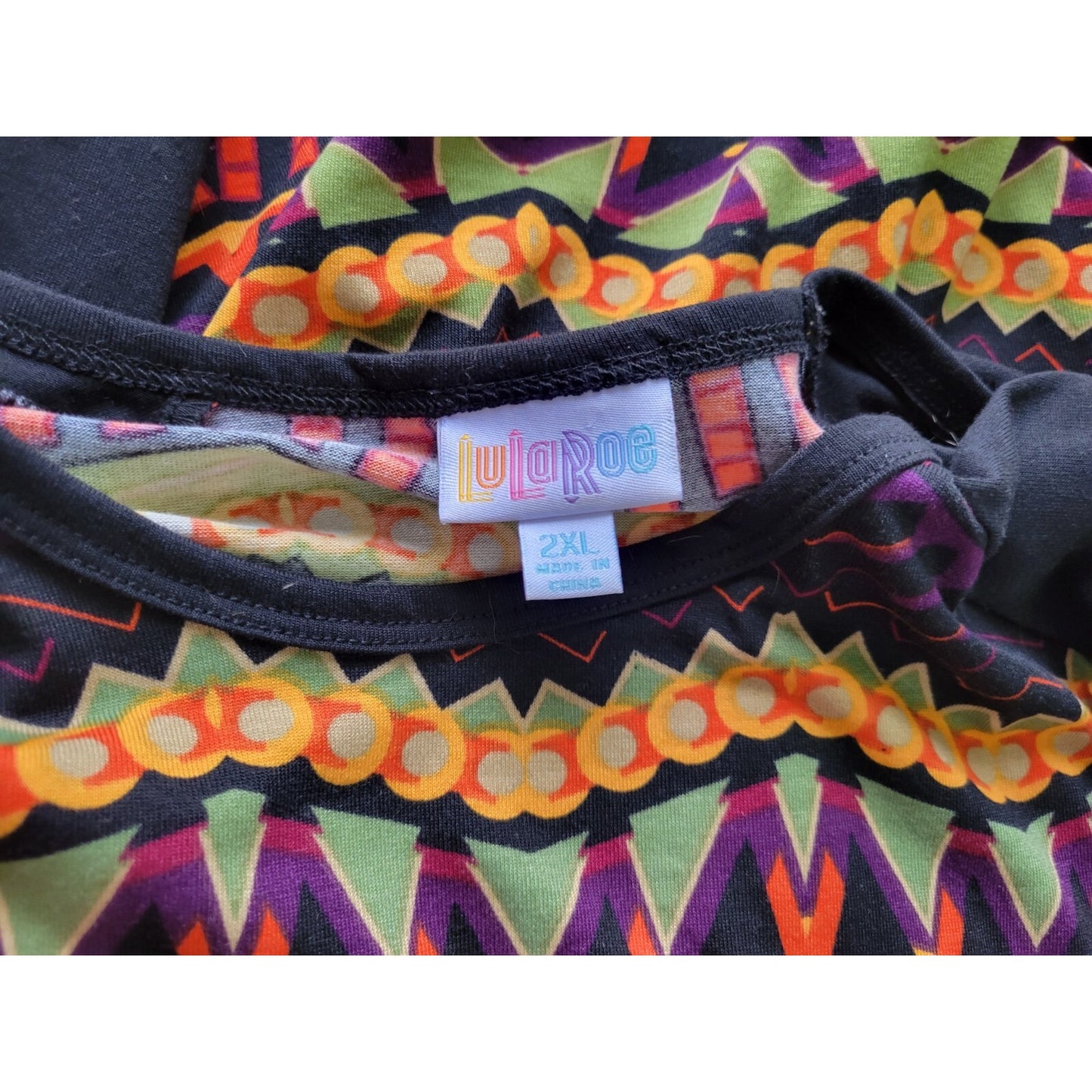 LuLaRoe Women 2XL Plus Size Top Orange Geometric Round Neck Long Sleeve