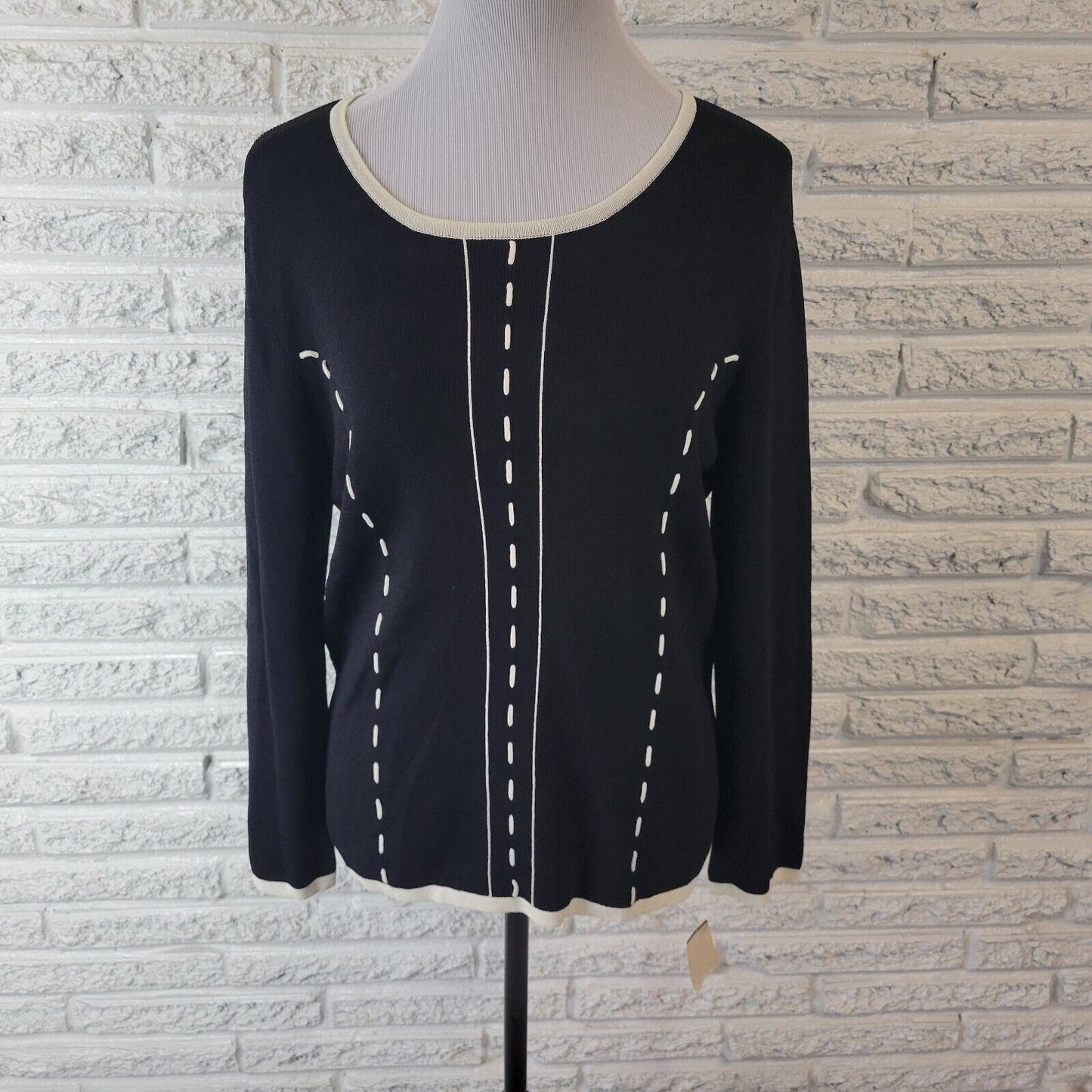 Carducci Womens Top Extra Large XL Long Sleeve Knit Black White Comfy Office