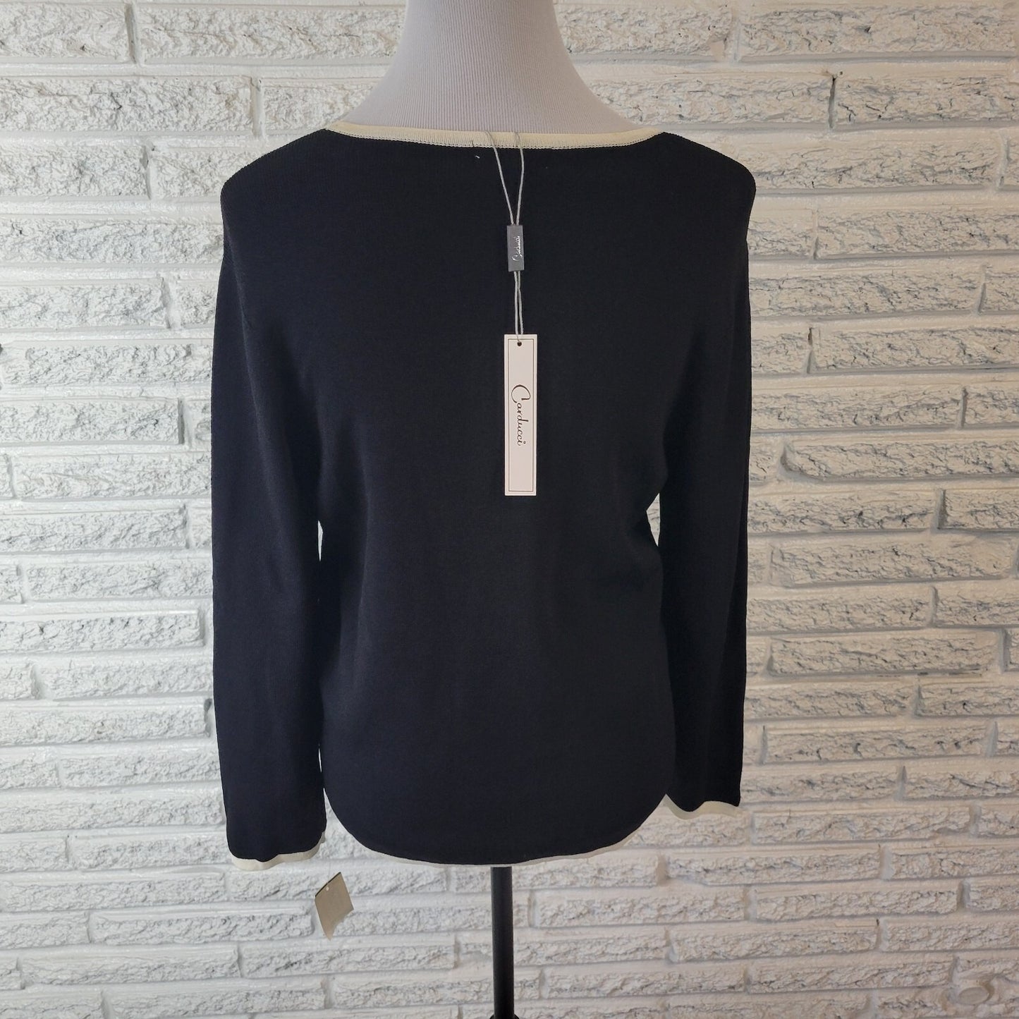 Carducci Womens Top Extra Large XL Long Sleeve Knit Black White Comfy Office