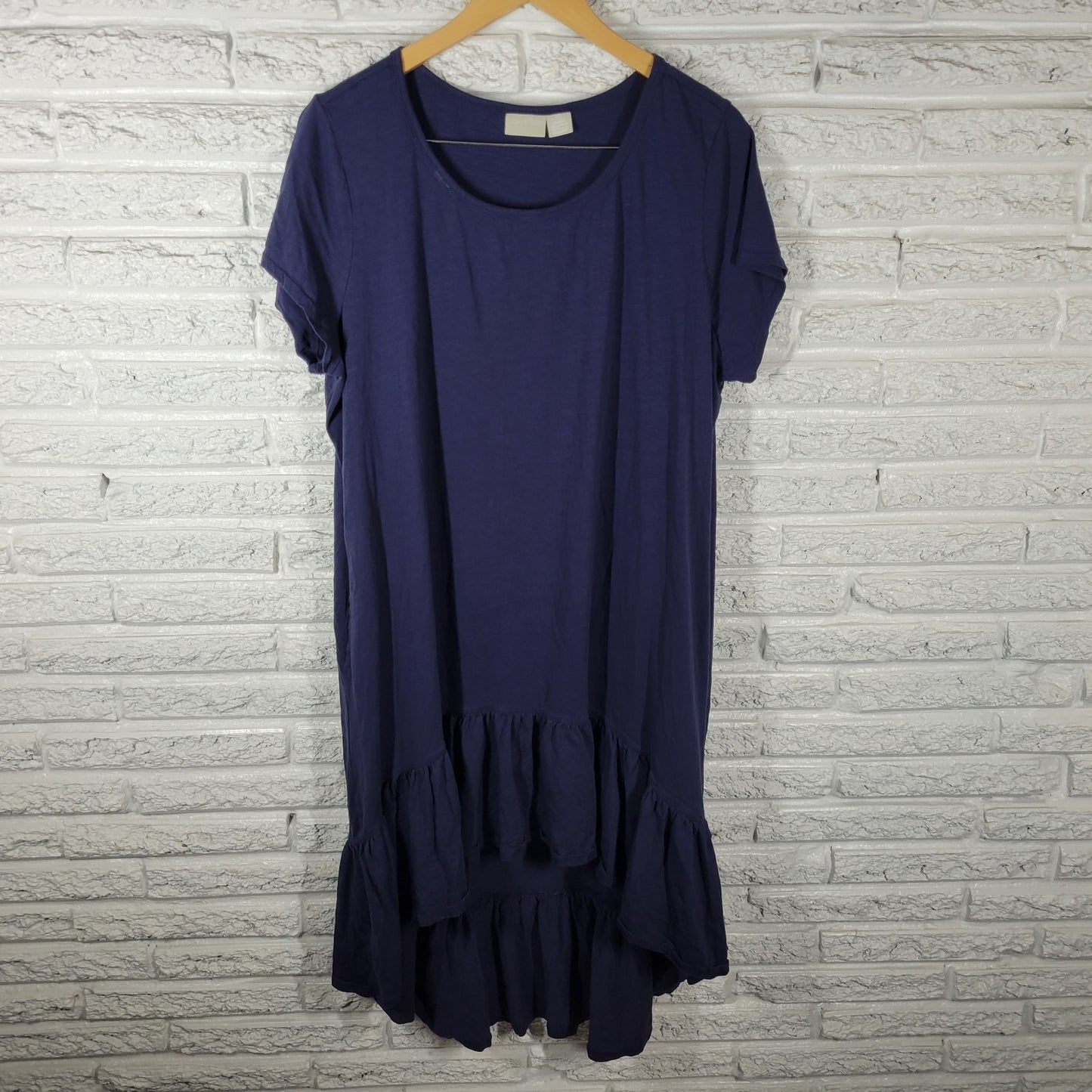 Zim Zoe Womens Dress 20 Plus High Low Blue Cotton Ruffle Pockets Short Sleeve